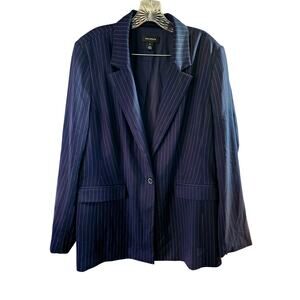 Halogen Nordstrom Blue White Pin Stripe Plus Size Single Button Blazer 2X